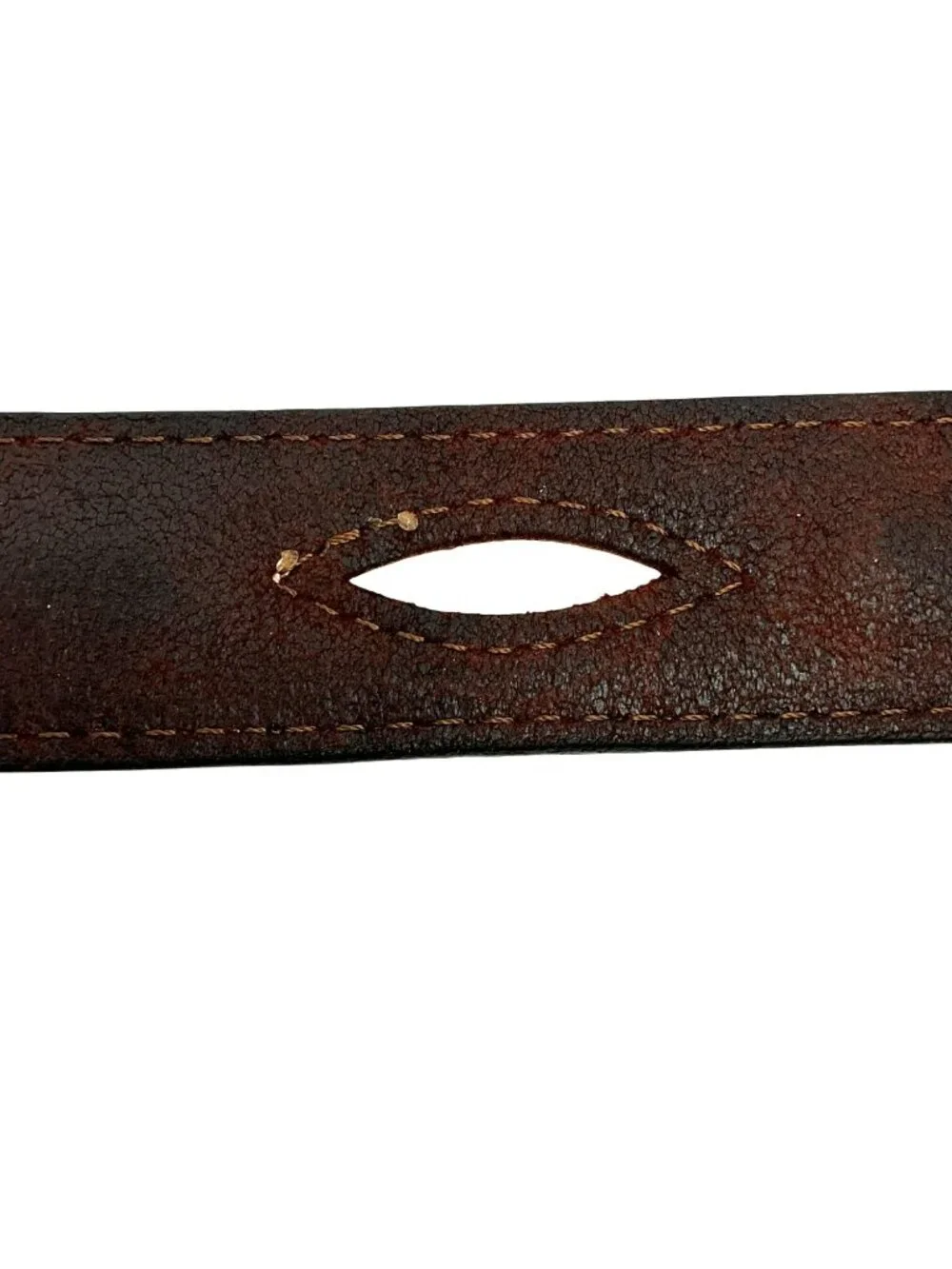 Two-Tone Western Leather Belt Rustic Buckle & Intricate Stitching Vintage Small